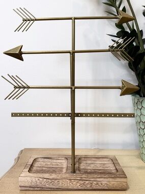Gold Arrow Jewelry Stand Holder Wooden Base Organizer